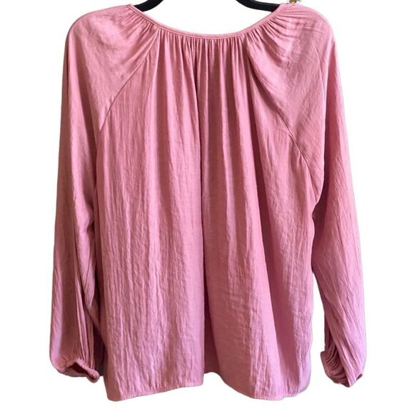 Liverpool Pink Pleated Long Sleeve Blouse with Split Neck That Ties. Size Large - Picture 4 of 8